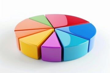 Poster - Vibrant 3d pie chart illustrating market segmentation, data analysis, and financial performance