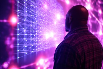 Leinwandbilder - Individual Observing Digital Data Visualization with Purple Lights