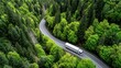 © Mrammon - A large truck is driving down a winding road through a forest