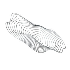 Poster - Repeating distorted metal linear circular 3D shape isolated. Silver chrome wavy displacement 3D element