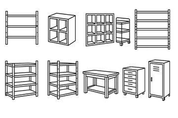 Poster - Furniture line icon set. shelves, lockers, desks, and more in linear style