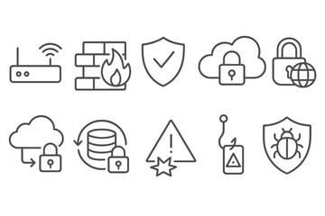 Poster - Cybersecurity icon set. network, protection, security icons outline collection