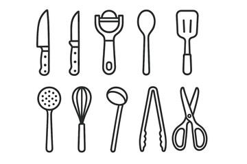 Poster - Kitchen utensils line icon set. cooking, culinary tools outline collection