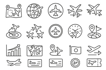 Poster - Travel and tourism line icon set: airplane, map, compass, flat world icons collection