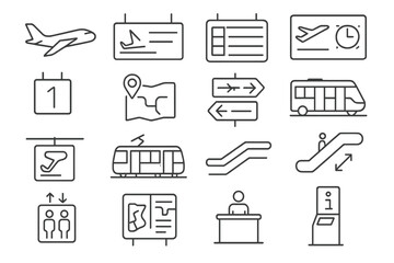 Poster - Transportation, travel line icon set. maps, schedule, and transit line collection