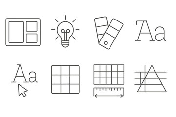 Poster - Graphic design outline icon set. creative tools and typography icons collection