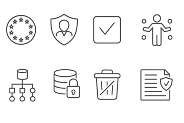 Poster - Security and data protection icon set. essential elements in outline style