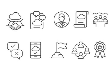 Poster - Cloud communication line icon set. messaging, networking icons outline collection