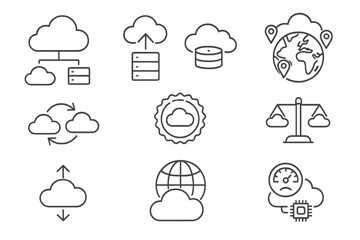 Poster - Cloud computing line icon set. network, data, tech symbols outline collection