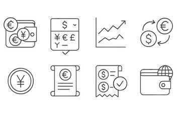 Poster - Currency and finance line icon set. money, exchange, wallet outline illustrations