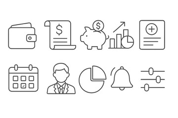 Poster - Finance and business line icon set. management, savings, analysis line symbols collection