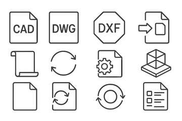 Poster - File format outline icon set. cad, dwg, dxf symbols, outline design collection