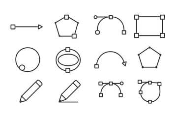 Poster - Graphic design line icon set. sketching, layout, vector tools in outline style