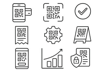 Poster - Qr code, security line icon set. technology, payment, smartphone, digital symbols