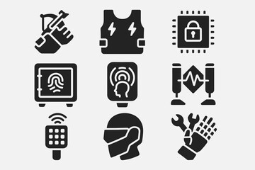 Poster - Security and technology solid icon set. safety, modern tech solid symbols collection