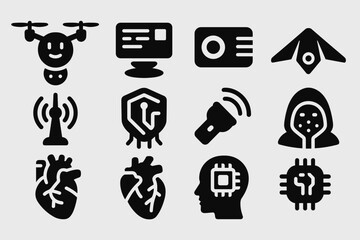 Poster - Technology, network solid icon set. communication, security symbols solid collection