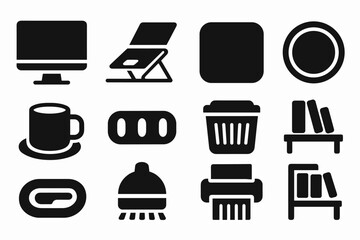 Aufkleber - Office essentials solid icon set. workspace, productivity symbols solid collection