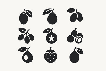 Poster - Fruit silhouette icon set. berry, tropical, citrus icons silhouette collection