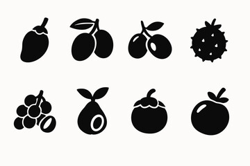 Poster - Fruit silhouette icon set. berry, citrus, tropical icons silhouette collection