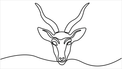 Poster - Continuous Line Drawing Banner with Editable Stroke with Antelope head. deer horn continuous one line drawing. Continuous one single minimal line drawing reindeer. 