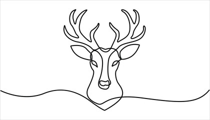 Poster - Continuous Line Drawing Banner with Editable Stroke with Antelope head. deer horn continuous one line drawing. Continuous one single minimal line drawing reindeer. 