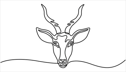 Poster - Continuous Line Drawing Banner with Editable Stroke with Antelope head. deer horn continuous one line drawing. Continuous one single minimal line drawing reindeer. 
