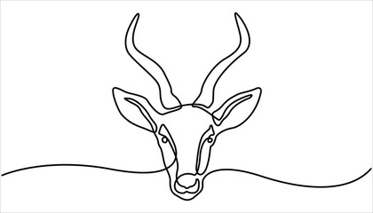 Poster - Continuous Line Drawing Banner with Editable Stroke with Antelope head. deer horn continuous one line drawing. Continuous one single minimal line drawing reindeer. 