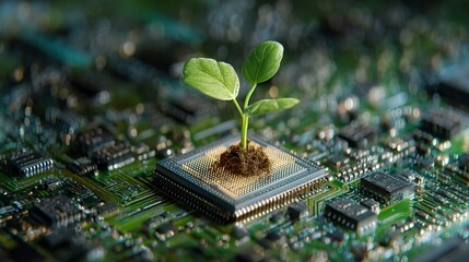 Poster - A fresh sprout emerges from advanced technology: nature and innovation bridging for sustainable future.