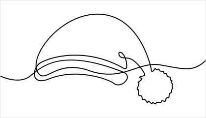 Poster - Santa Claus hat Continuous one line drawing. Santa continuous one line drawing of cap icon. Christmas winter hat outline Vector illustration. Christmas winter new year concept.