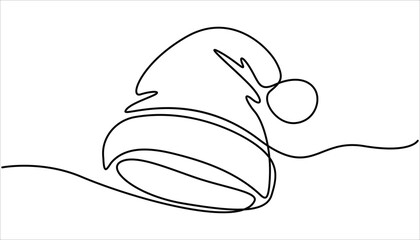 Poster - Santa Claus hat Continuous one line drawing. Santa continuous one line drawing of cap icon. Christmas winter hat outline Vector illustration. Christmas winter new year concept.