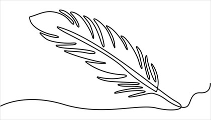 Poster - Continuous one line drawing of Bird feather Isolated on white background, Continuous Line Drawing of Feather Icon. Hand Drawn Symbol Vector Illustration. 
