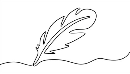 Poster - Continuous one line drawing of Bird feather Isolated on white background, Continuous Line Drawing of Feather Icon. Hand Drawn Symbol Vector Illustration. 
