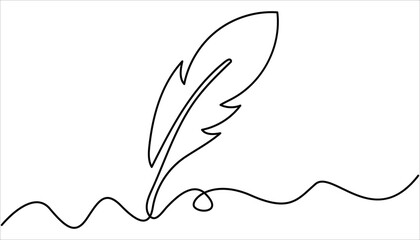 Poster - Continuous one line drawing of Bird feather Isolated on white background, Continuous Line Drawing of Feather Icon. Hand Drawn Symbol Vector Illustration. 
