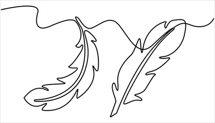 Poster - Continuous one line drawing of Bird feather Isolated on white background, Continuous Line Drawing of Feather Icon. Hand Drawn Symbol Vector Illustration. 
