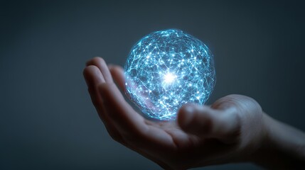 Fototapete - Hand holding illuminated network globe symbolizing digital connections and innovation in technology, science and global communication future