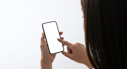 Person Using Smartphone with Blank Screen. Ai generation