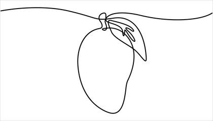 Poster - Mango icon continuous one line drawing vector illustration. One line drawing art illustration with organic mango, Continuous one line drawing of mango fruit with leaf. Continuous one line drawing.