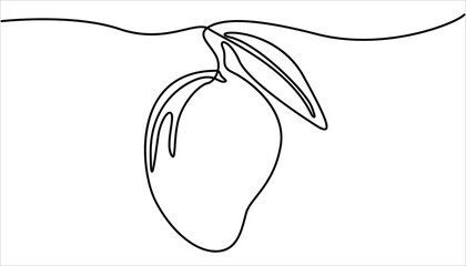 Poster - Mango icon continuous one line drawing vector illustration. One line drawing art illustration with organic mango, Continuous one line drawing of mango fruit with leaf. Continuous one line drawing.