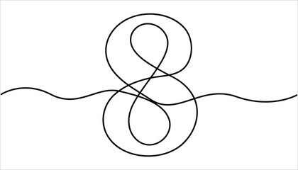 Fototapete - Number Eight continuous one line drawing of number 8. editable One line drawing of number 8 icon. Number 8 is drawn by continuous line drawing. doodle vector illustration.