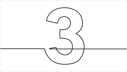 Poster - Number three continuous one line drawing of number 3. editable One line drawing of number 3 icon. Number 3 is drawn by continuous line drawing. doodle vector illustration.
