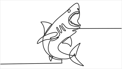 Poster - Continuous one line drawing of shark fish. Sharks fish Continuous one line drawing of fish isolated flat vector illustration, Simple illustration of saltwater fish line art. Logo, symbols and design.