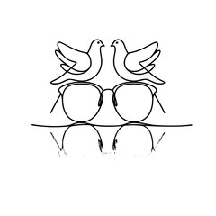 Aufkleber - Outline of glasses with two birds on top symbolizing peace day  