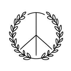 Poster - Peace symbol enclosed in a laurel wreath in minimalistic style  
