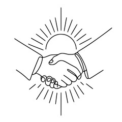 Poster - Handshake symbolizing partnership and unity with sun rays background  