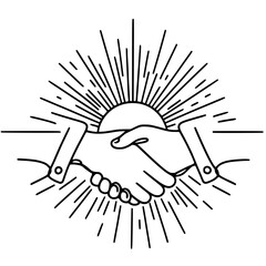 Poster - Hands shaking in agreement with rays of light representing peace day  