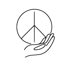 Poster - Hand holding peace symbol in minimal line art style  
