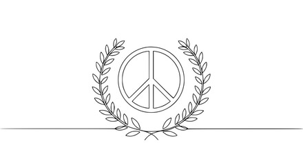 Poster - Peace symbol outlined with laurel leaves in minimalist design  