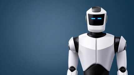 Poster - Artificial intelligence concept, humanoid robot with facial recognition interface, futuristic machine analysis, for Advertise, for banner, with copy space