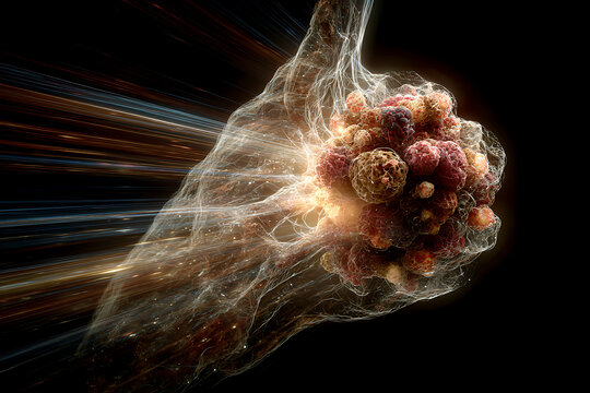 An artistic rendering showcases the complex structure of cancer cells, offering a glimpse into medical research and cellular biology.