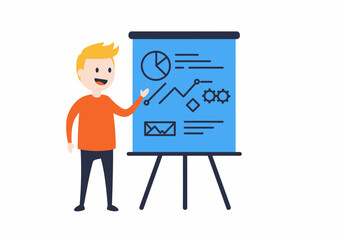 Poster - Man Presenting Business Growth Data and Financial Charts on a Whiteboard